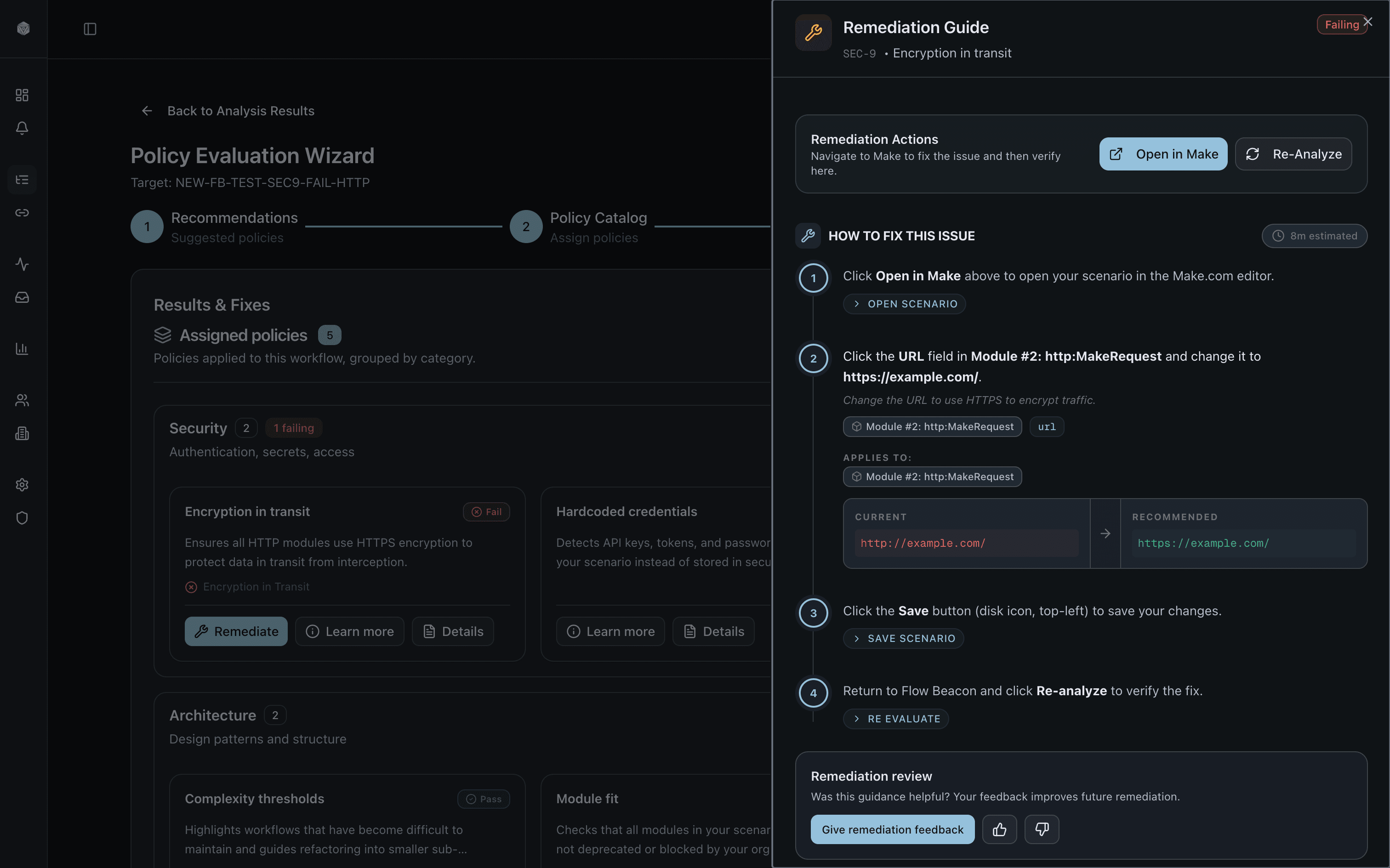 FlowBeacon remediation workflow screenshot, second view