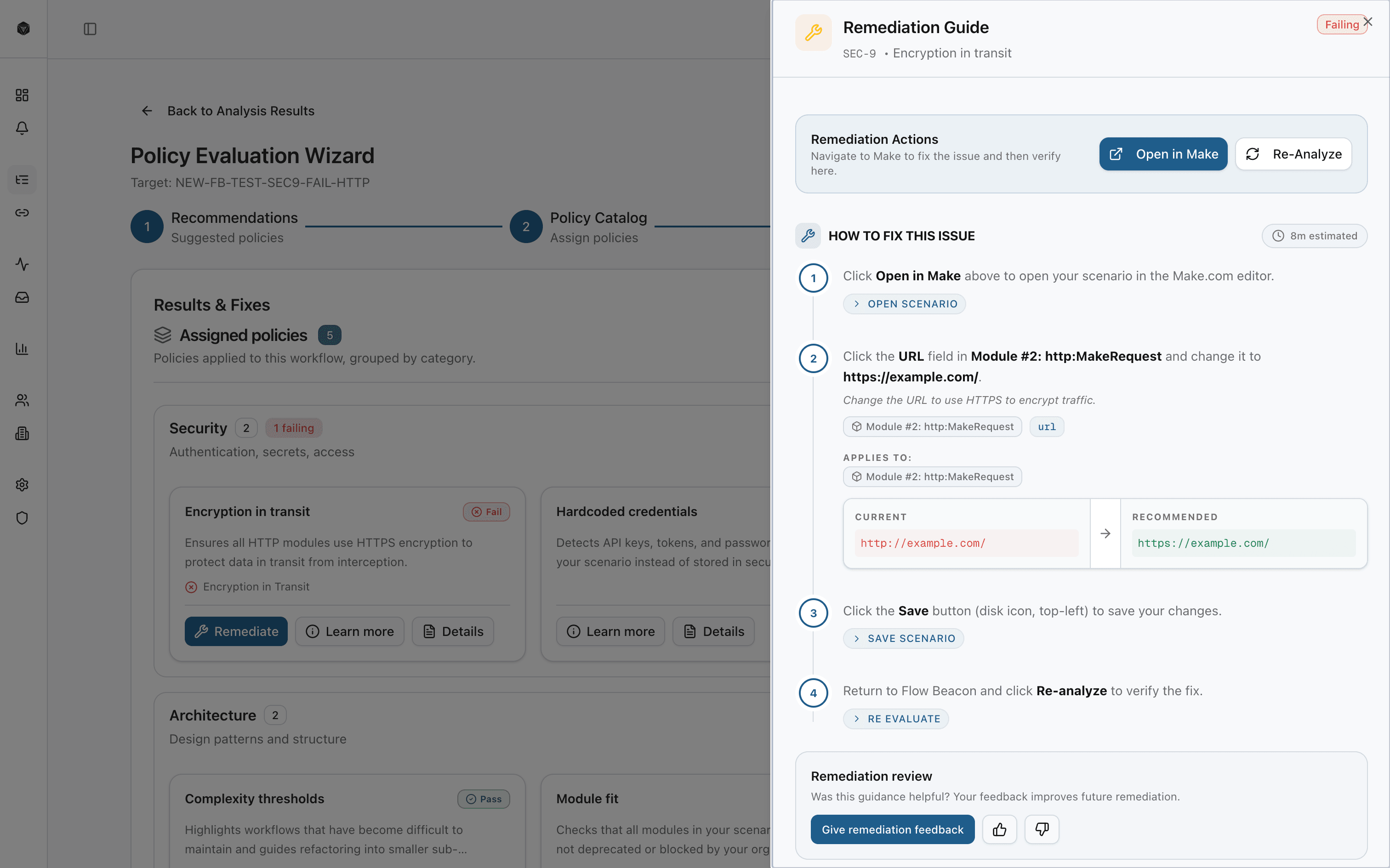 FlowBeacon remediation workflow screenshot, second view